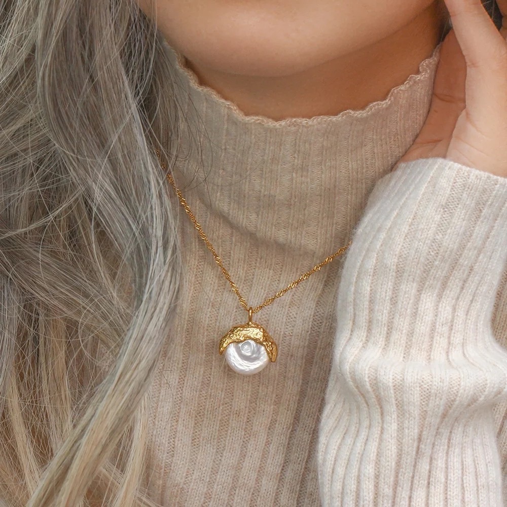 Gold Baroque Pearl Necklace